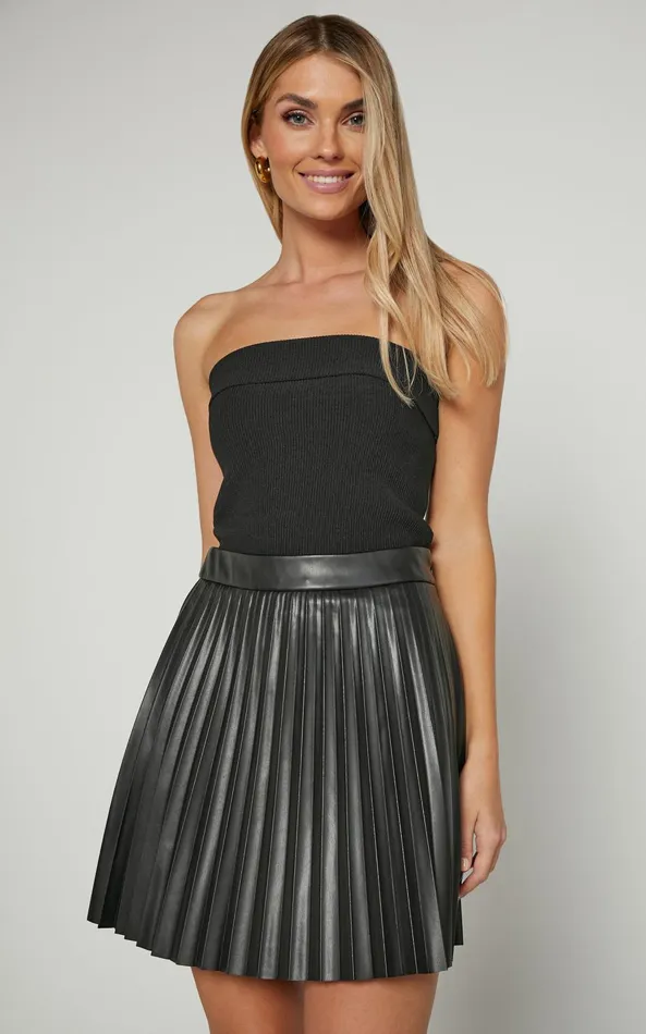 Showpo Kiva Mini Skirt 8211 Faux Leather High Waisted Pleated Skirt In Black Women Skirts