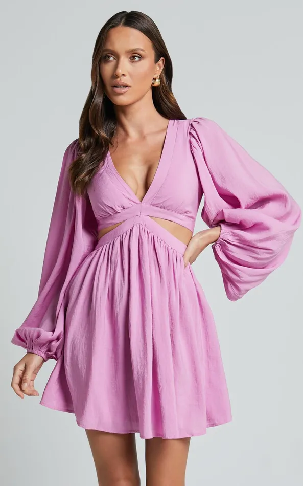 Showpo Klarika Mini Dress 8211 Bishop Sleeve Cut Out Dress In Rose Women Dresses Showpo Klarika Mini Dress 8211 Bishop Sleeve Cut Out Dress In Rose Women Dresses