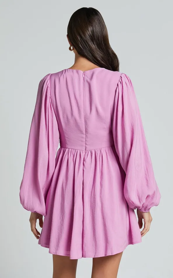 Showpo Klarika Mini Dress 8211 Bishop Sleeve Cut Out Dress In Rose Women Dresses