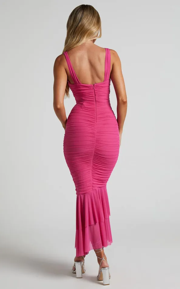 Showpo Kody Midi Dress 8211 Bodycon Ruched Mesh Cut Out Dress In Hot Pink Women Dresses Showpo Kody Midi Dress 8211 Bodycon Ruched Mesh Cut Out Dress In Hot Pink Women Dresses