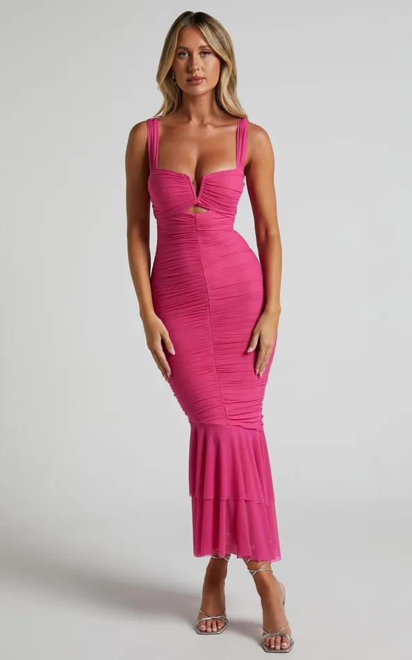 Showpo Kody Midi Dress 8211 Bodycon Ruched Mesh Cut Out Dress In Hot Pink Women Dresses Showpo Kody Midi Dress 8211 Bodycon Ruched Mesh Cut Out Dress In Hot Pink Women Dresses