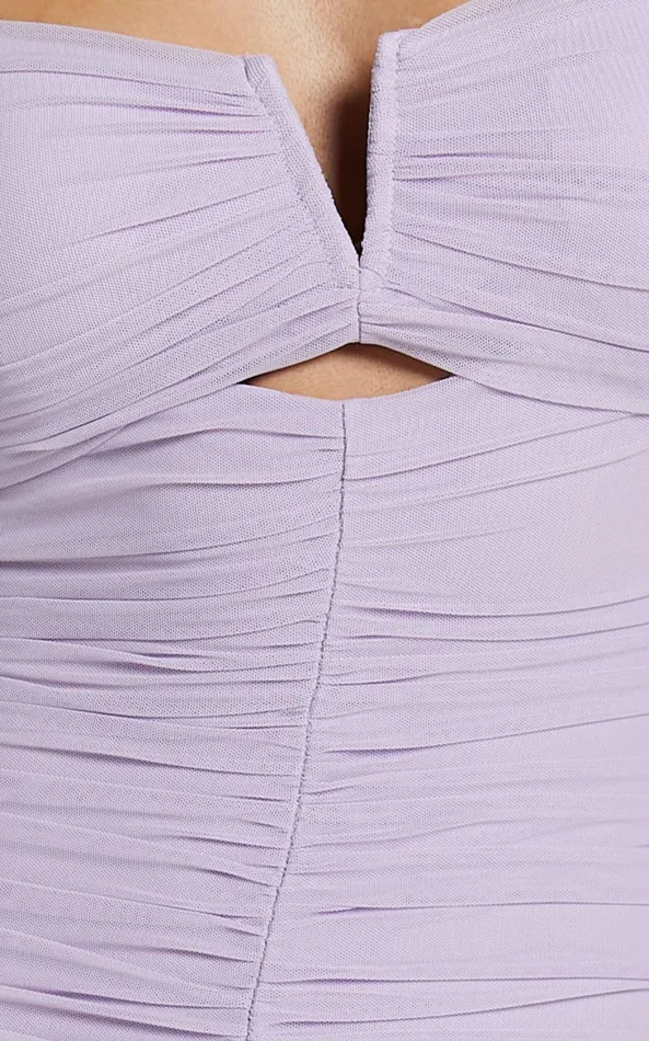 Showpo Kody Midi Dress 8211 Bodycon Ruched Mesh Cut Out Dress In Lilac Women Dresses