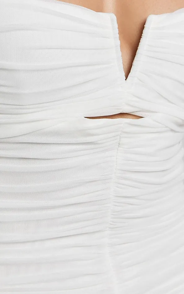 Showpo Kody Midi Dress 8211 Bodycon Ruched Mesh Cut Out Dress In White Women Dresses
