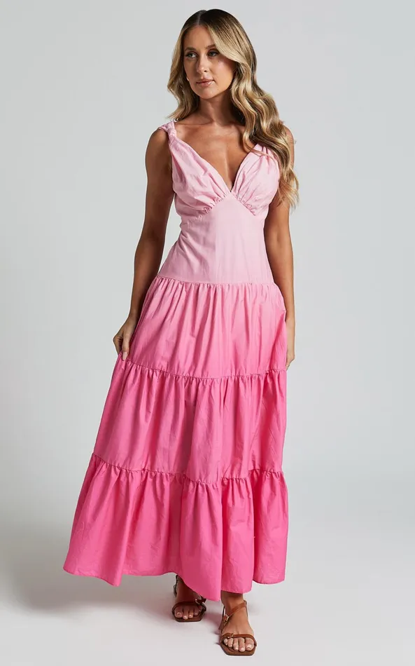 Showpo Kolton Midi Dress 8211 Deep V Neck Tiered Dress In Pink Ombre Women Dresses Showpo Kolton Midi Dress 8211 Deep V Neck Tiered Dress In Pink Ombre Women Dresses