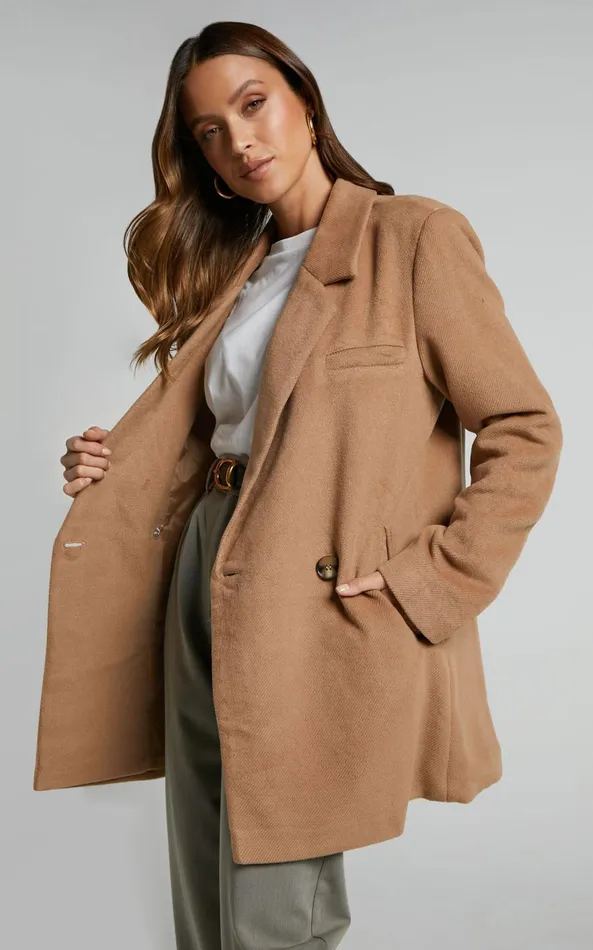 Showpo Kora Coat 8211 Oversized Button Up Coat In Camel Women Jackets and Coats