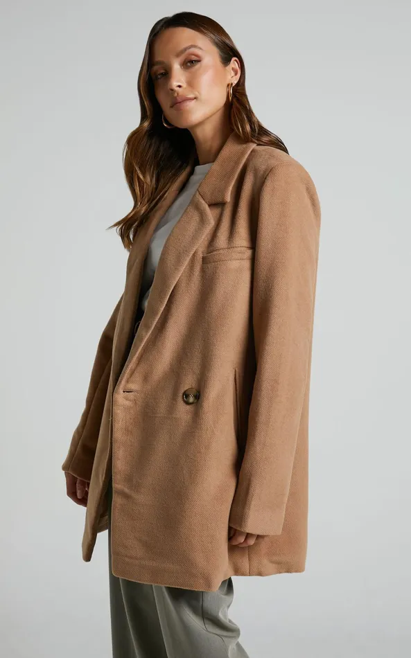 Showpo Kora Coat 8211 Oversized Button Up Coat In Camel Women Jackets and Coats