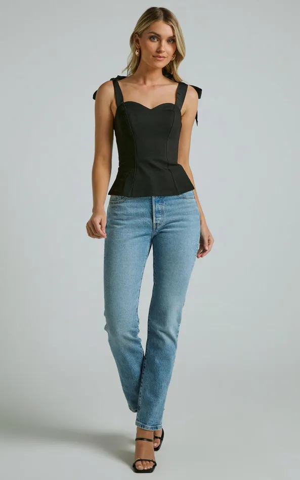 Showpo Kora Top 8211 Sweetheart Neck Tie Strap In Black Women Tops