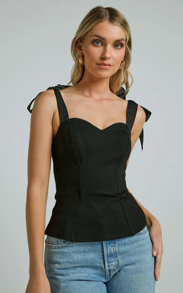 Showpo Kora Top 8211 Sweetheart Neck Tie Strap In Black Women Tops