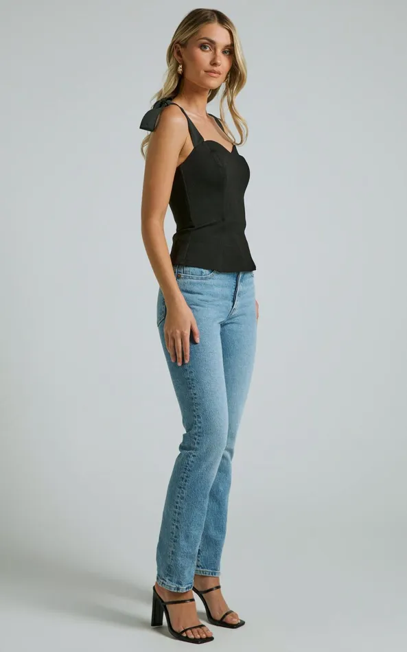 Showpo Kora Top 8211 Sweetheart Neck Tie Strap In Black Women Tops