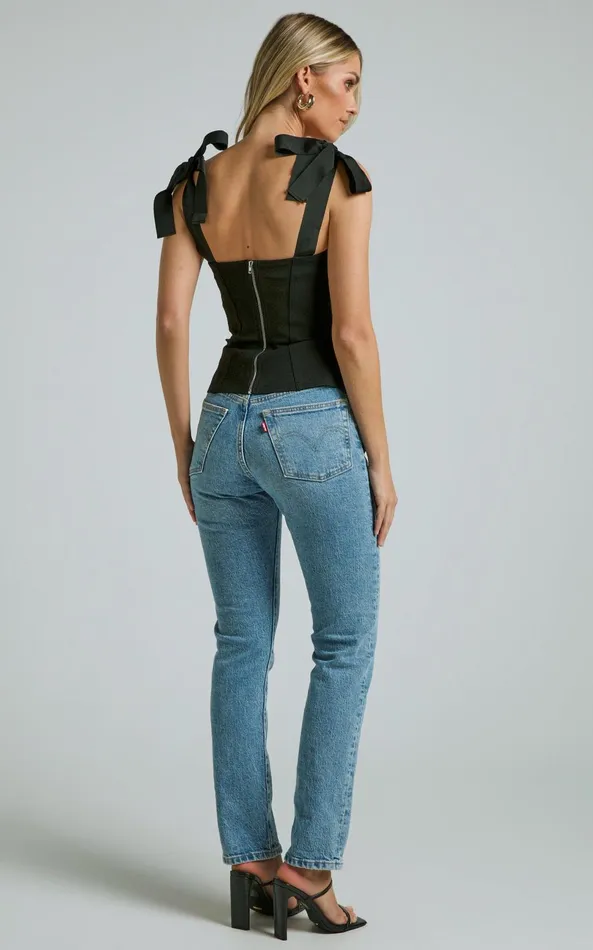 Showpo Kora Top 8211 Sweetheart Neck Tie Strap In Black Women Tops