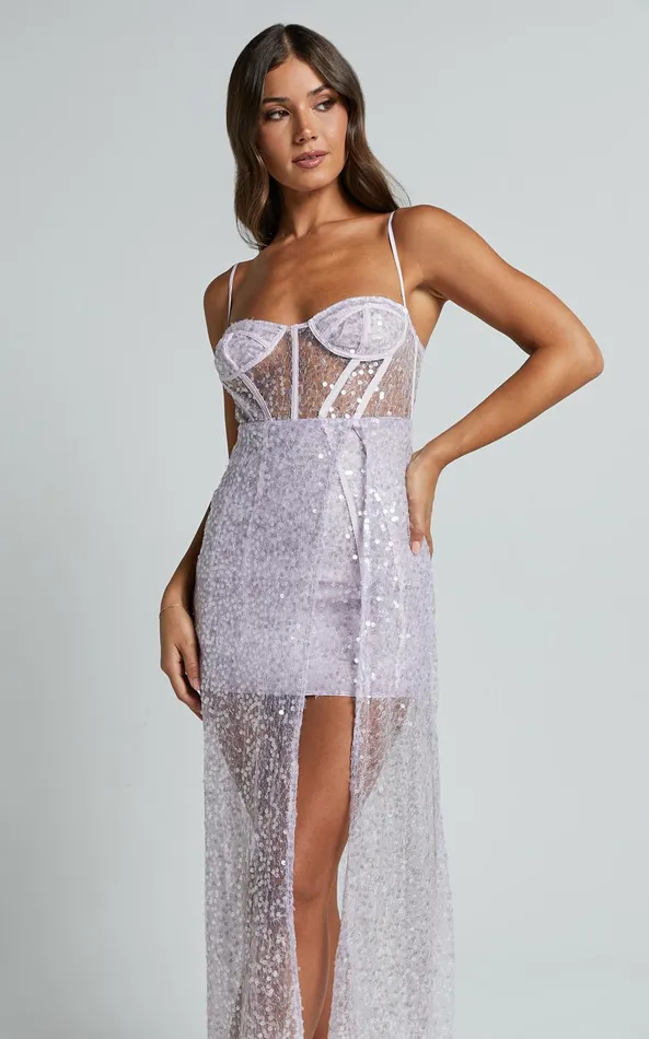 Showpo Kristie Maxi Dress 8211 Strapless Glitter Sequin Maxi Gown In Lilac Women Dresses