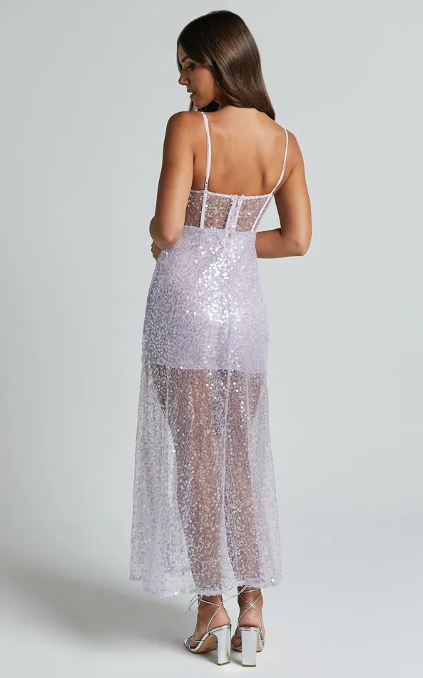 Showpo Kristie Maxi Dress 8211 Strapless Glitter Sequin Maxi Gown In Lilac Women Dresses