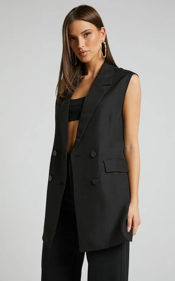 Showpo Kristitah Blazer Vest 8211 Tie Waist Sleeveless Blazer In Black Women Jackets and Coats