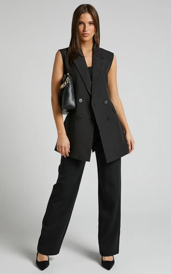 Showpo Kristitah Blazer Vest 8211 Tie Waist Sleeveless Blazer In Black Women Jackets and Coats