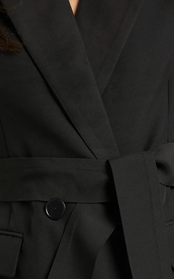 Showpo Kristitah Blazer Vest 8211 Tie Waist Sleeveless Blazer In Black Women Jackets and Coats