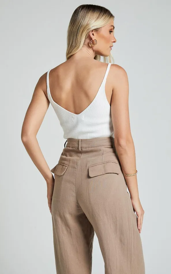 Showpo Kryselle Top 8211 V Neck Knitted Tank Top In White Women Basics