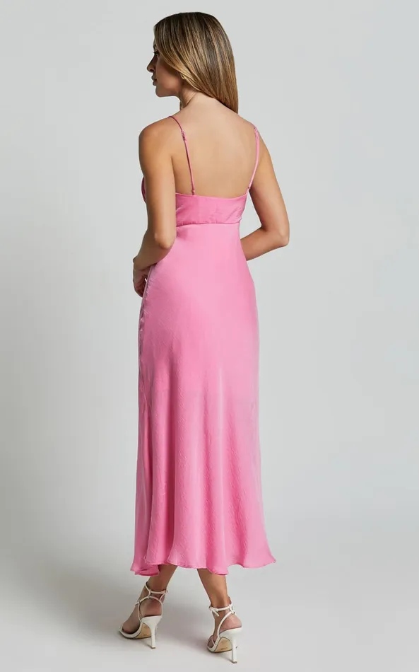 Showpo Krysta Midi Dress 8211 Sweetheart Ruched Bust Slip Dress In Pink Women Dresses