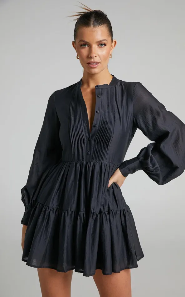 Showpo Kyra Mini Dress 8211 Pin Tuck Detail Tiered Shirt Dress In Black Women Dresses Showpo Kyra Mini Dress 8211 Pin Tuck Detail Tiered Shirt Dress In Black Women Dresses