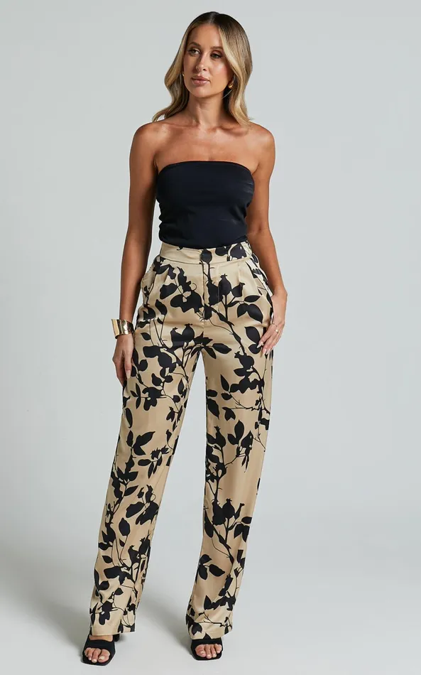 Showpo Laila Pants 8211 High Waisted Wide Leg Pants In Black And Cream Print Women Pants