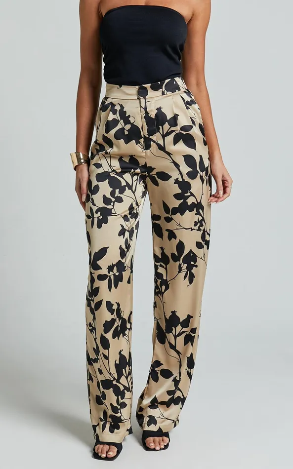 Showpo Laila Pants 8211 High Waisted Wide Leg Pants In Black And Cream Print Women Pants