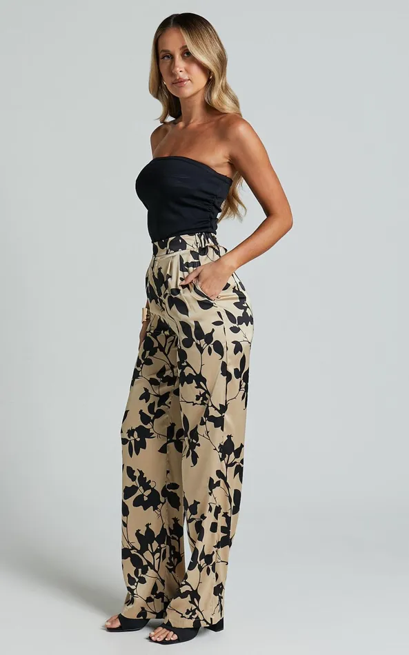 Showpo Laila Pants 8211 High Waisted Wide Leg Pants In Black And Cream Print Women Pants