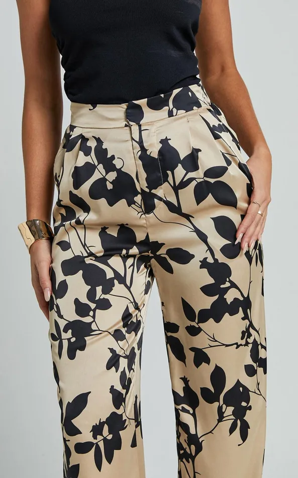 Showpo Laila Pants 8211 High Waisted Wide Leg Pants In Black And Cream Print Women Pants
