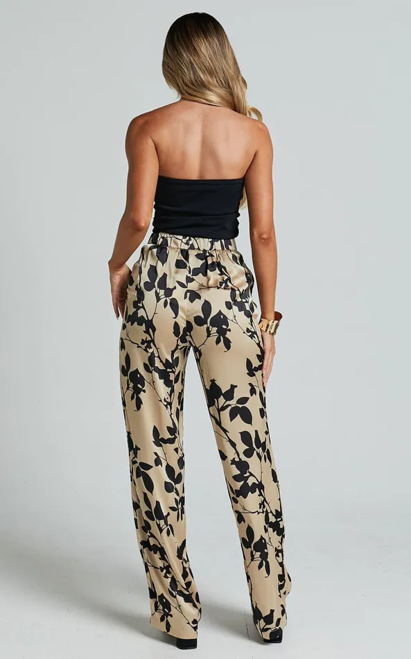 Showpo Laila Pants 8211 High Waisted Wide Leg Pants In Black And Cream Print Women Pants
