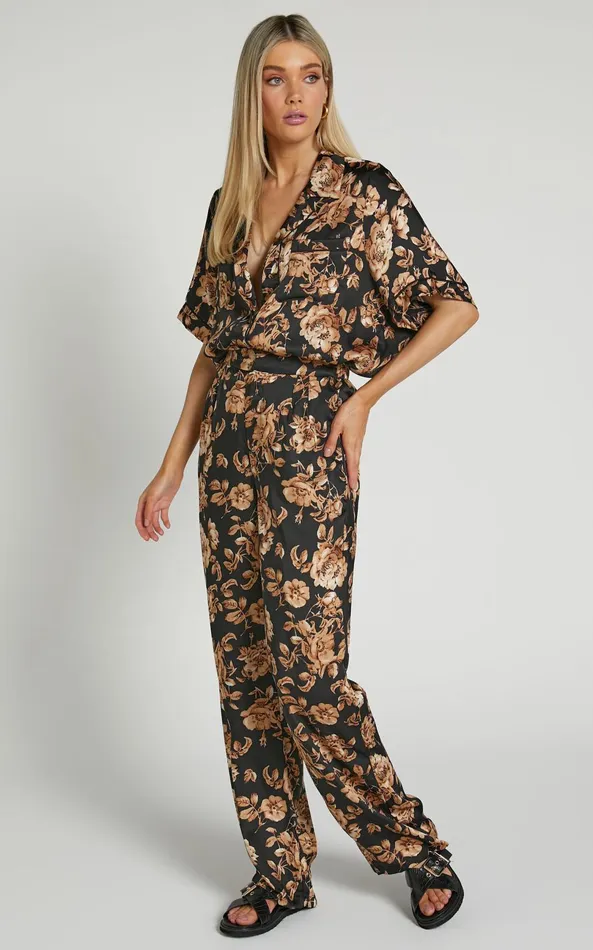 Showpo Laila Pants 8211 High Waisted Wide Leg Pants In Black Floral Women Pants