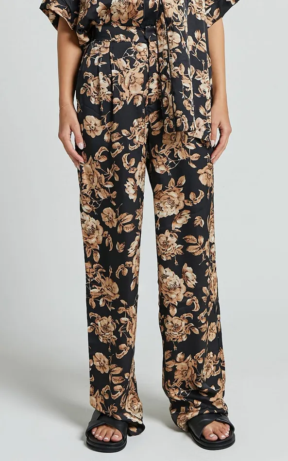 Showpo Laila Pants 8211 High Waisted Wide Leg Pants In Black Floral Women Pants