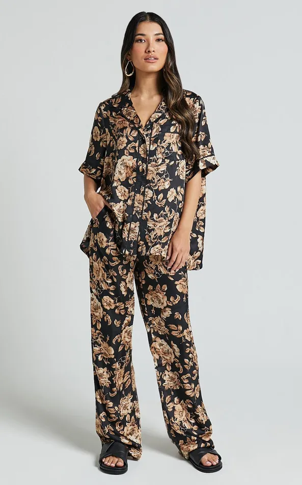 Showpo Laila Pants 8211 High Waisted Wide Leg Pants In Black Floral Women Pants