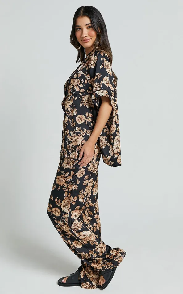 Showpo Laila Pants 8211 High Waisted Wide Leg Pants In Black Floral Women Pants