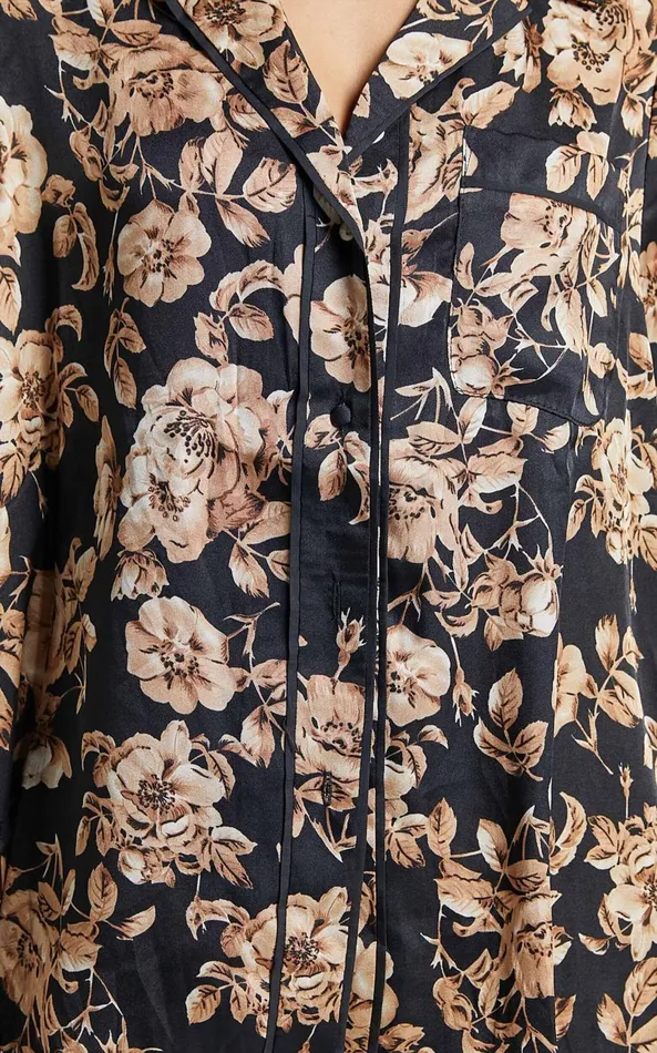 Showpo Laila Top 8211 Short Sleeve Button Through Relaxed Shirt In Black Floral Women Tops