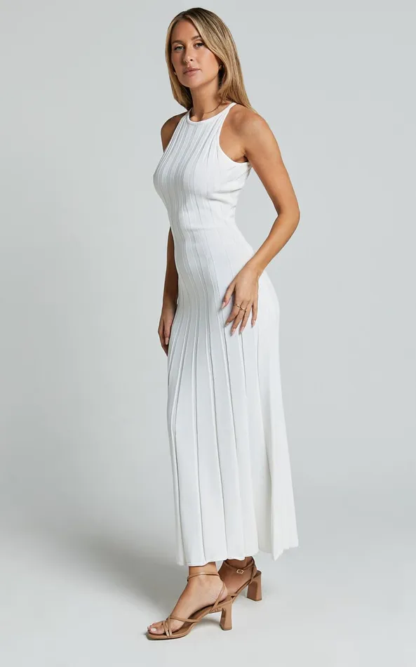 Showpo Lana Midi Dress 8211 Racer Knitted Rib Dress In Ivory Women Knitwear