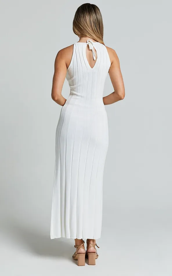 Showpo Lana Midi Dress 8211 Racer Knitted Rib Dress In Ivory Women Knitwear