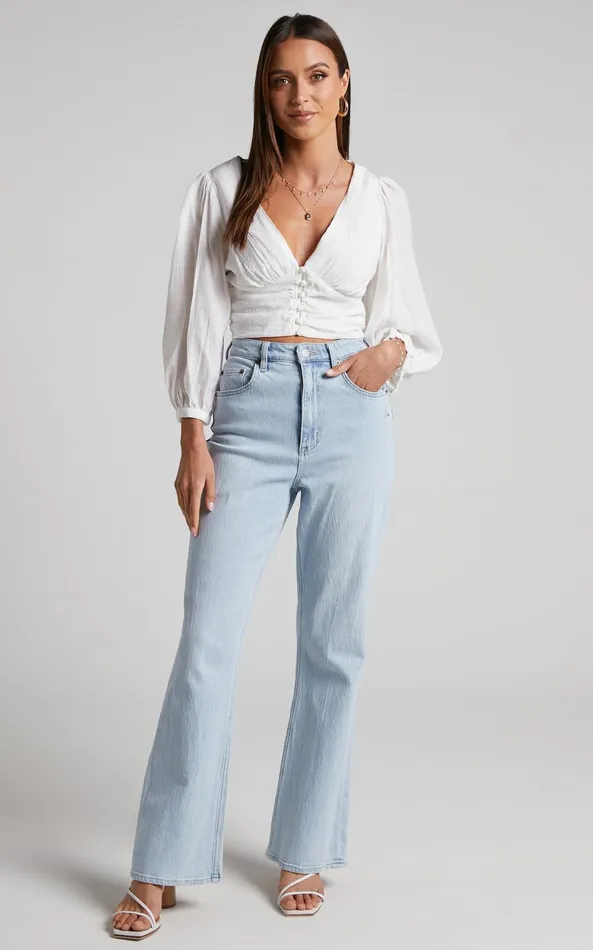 Showpo Lancey Top 8211 Long Sleeve Plunge Crop Top In White Women Curve Clothes