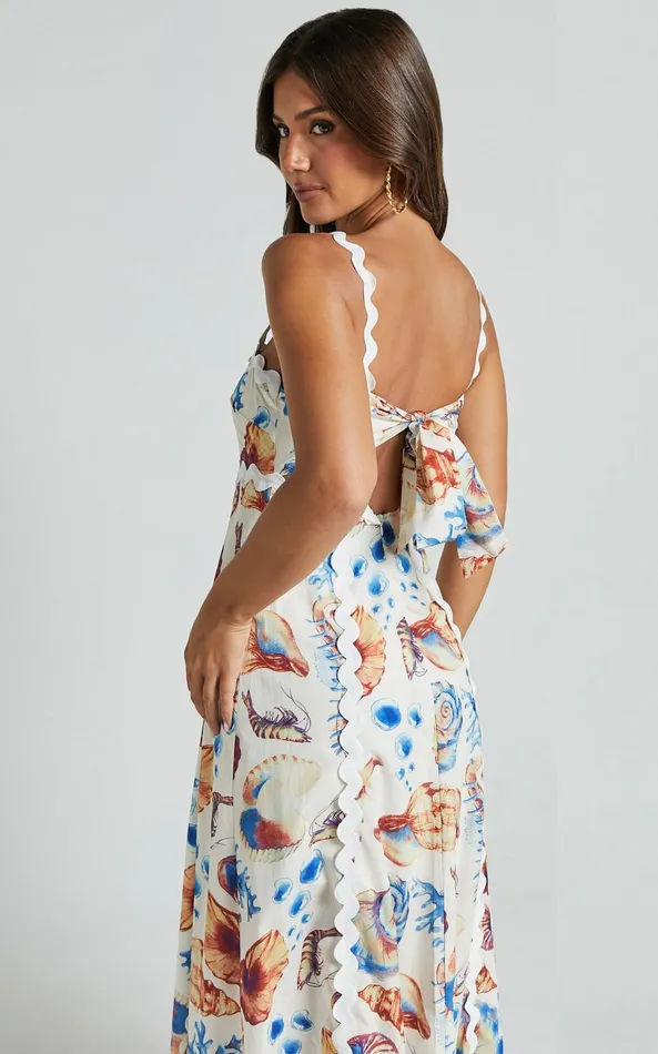 Showpo Lani Maxi Dress 8211 Wavy Strap And Neck A Line Dress In Blue And Yellow Print Women Dresses