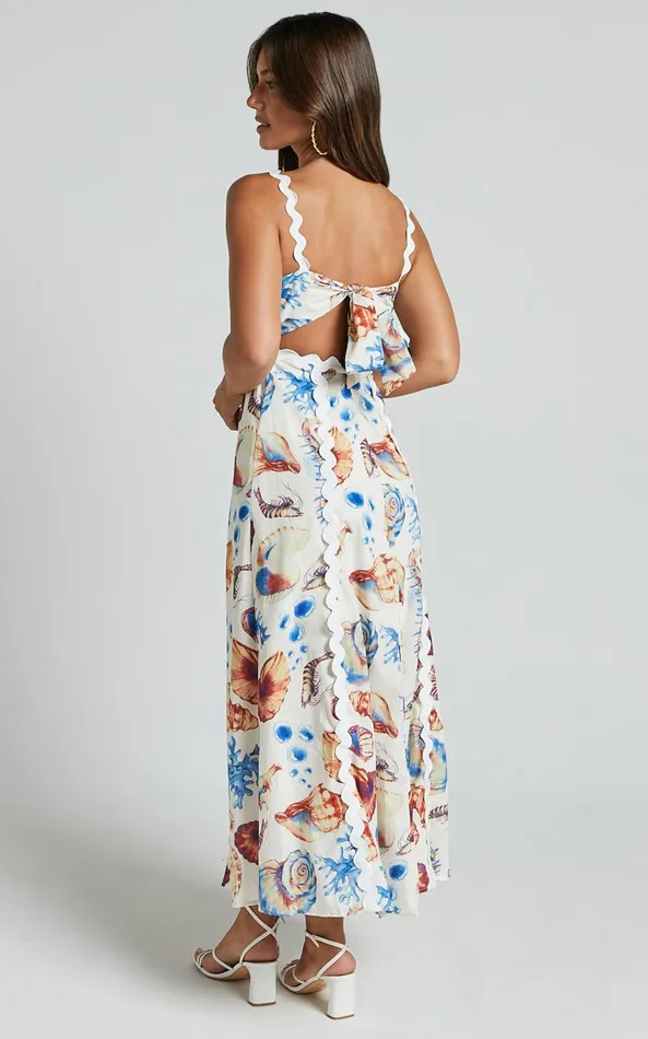 Showpo Lani Maxi Dress 8211 Wavy Strap And Neck A Line Dress In Blue And Yellow Print Women Dresses