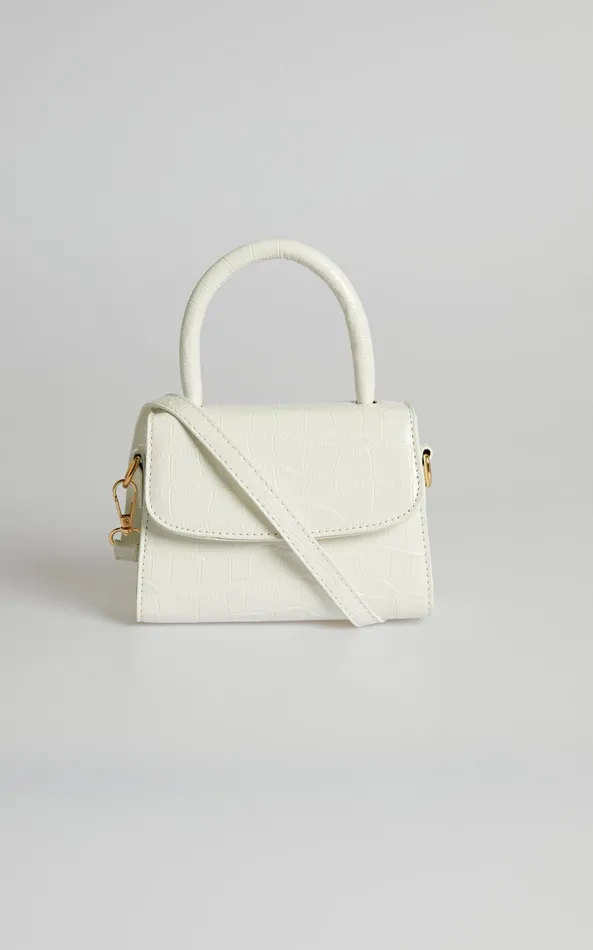 Showpo Lanielyn Mini Top Handle Crossbody Bag In White Croc Women Bags