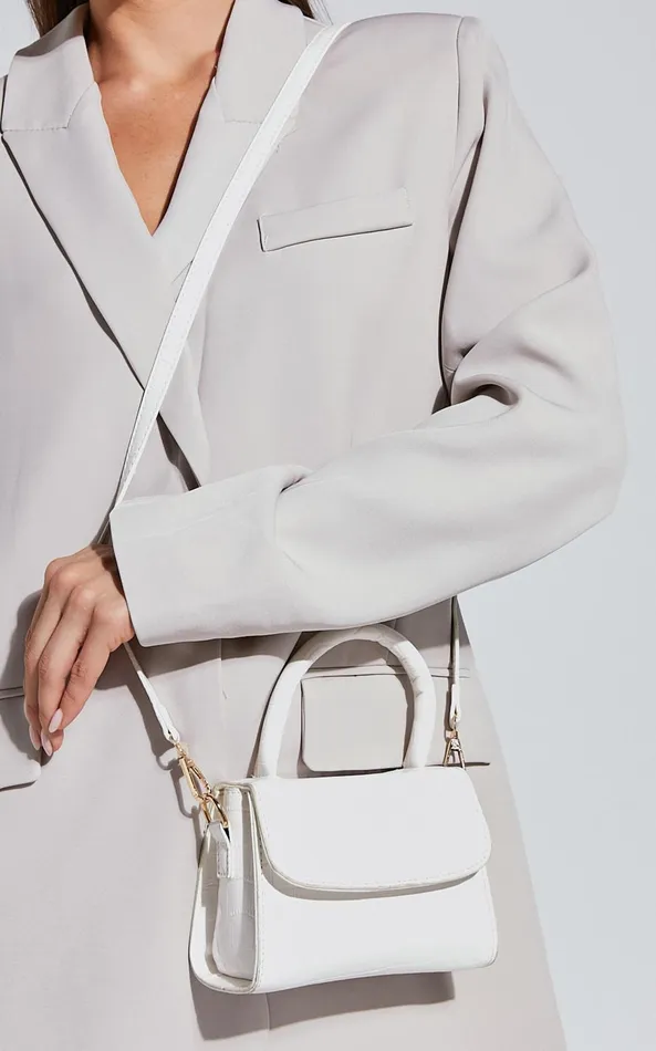 Showpo Lanielyn Mini Top Handle Crossbody Bag In White Croc Women Bags