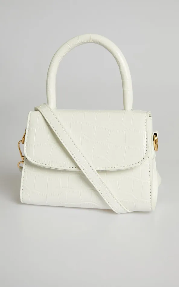 Showpo Lanielyn Mini Top Handle Crossbody Bag In White Croc Women Bags
