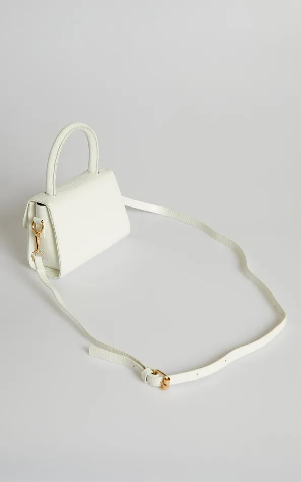 Showpo Lanielyn Mini Top Handle Crossbody Bag In White Croc Women Bags