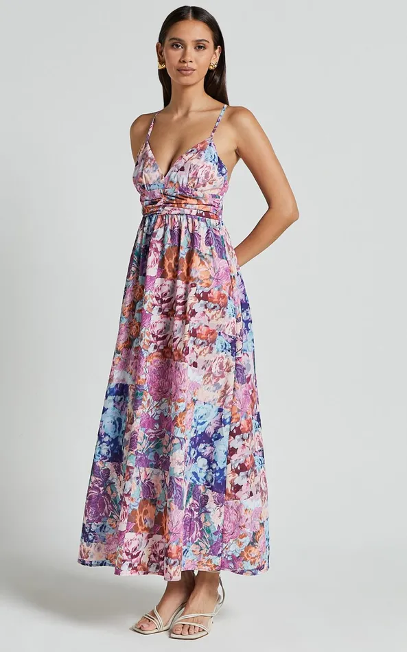 Showpo Lara Midi Dress 8211 Cross Back Dress In Vintage Garden Print Women Dresses