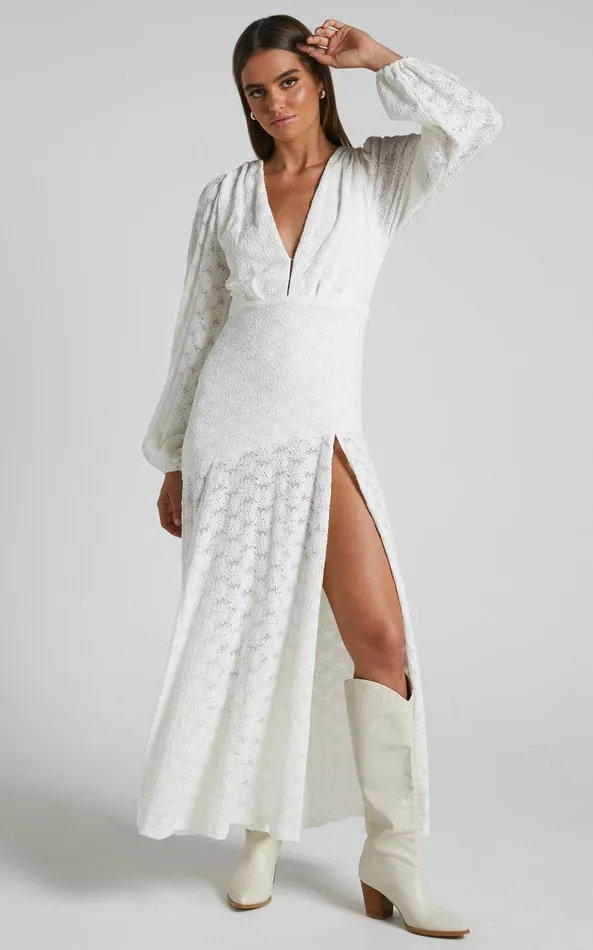 Showpo Larahmae Midi Dress 8211 Embroidered Long Sleeve Dress In White Women Dresses