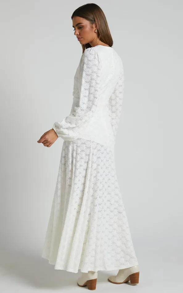 Showpo Larahmae Midi Dress 8211 Embroidered Long Sleeve Dress In White Women Dresses