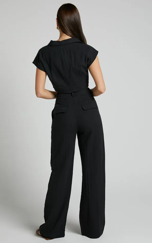 Showpo Larissa Trousers 8211 Linen Look Mid Waisted Relaxed Straight Leg Trousers In Black Women Curve Clothes