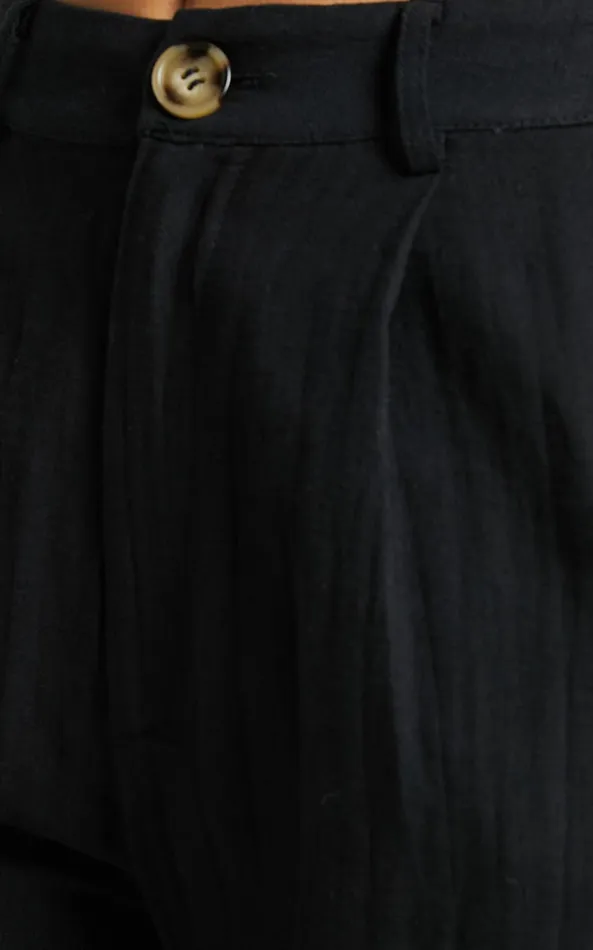 Showpo Larissa Trousers 8211 Linen Look Mid Waisted Relaxed Straight Leg Trousers In Black Women Curve Clothes