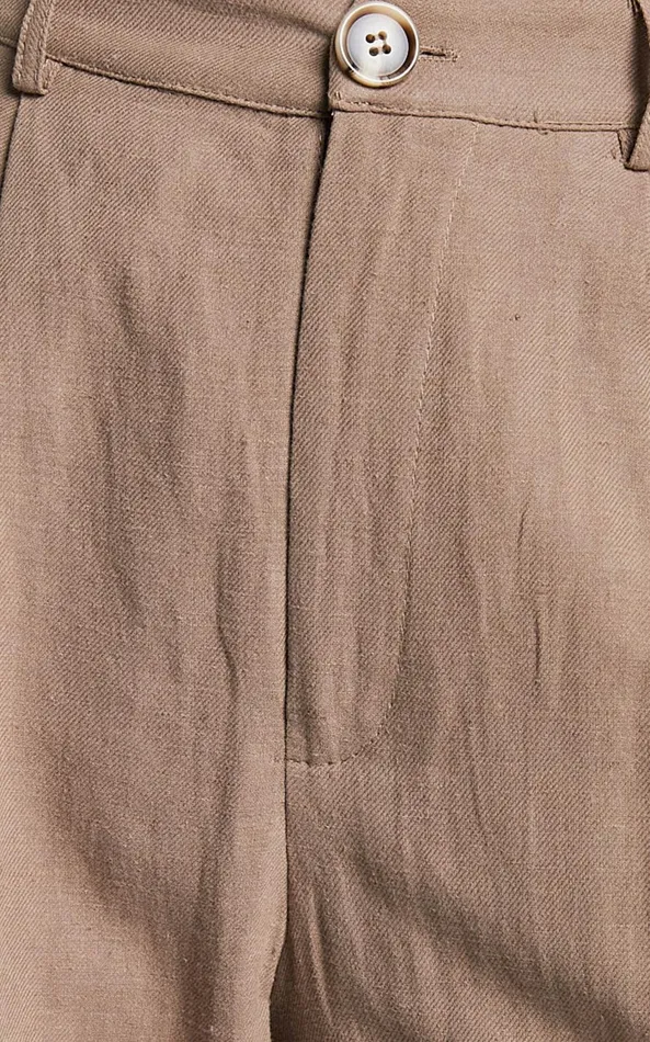 Showpo Larissa Trousers 8211 Linen Look Mid Waisted Relaxed Straight Leg Trousers In Mushroom Women Curve Clothes