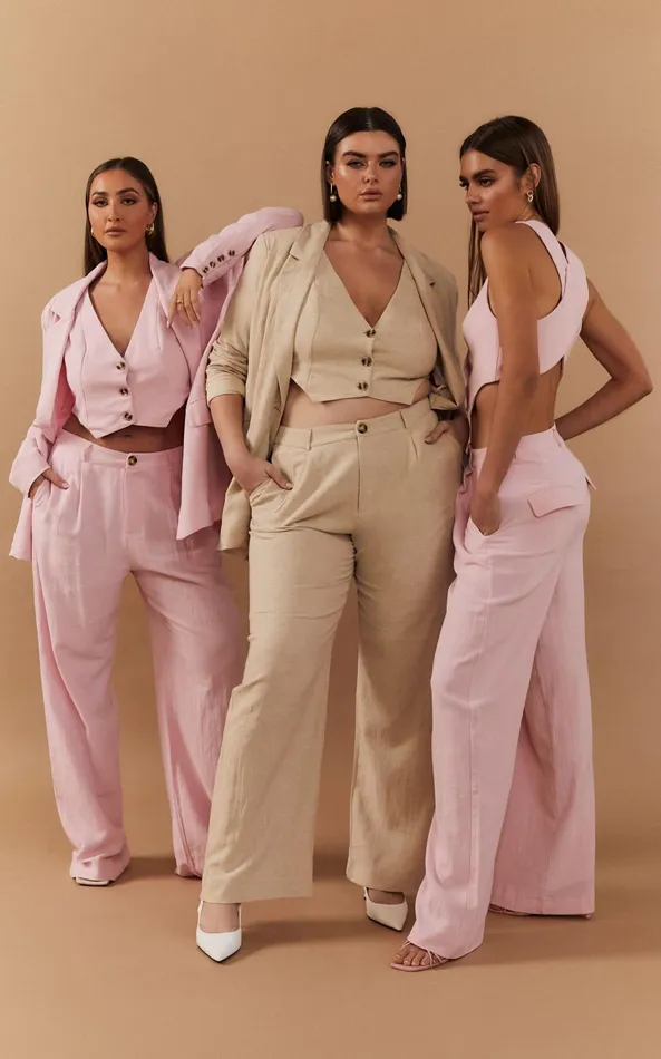 Showpo Larissa Trousers 8211 Linen Look Mid Waisted Relaxed Straight Leg Trousers In Oatmeal Women Curve Clothes