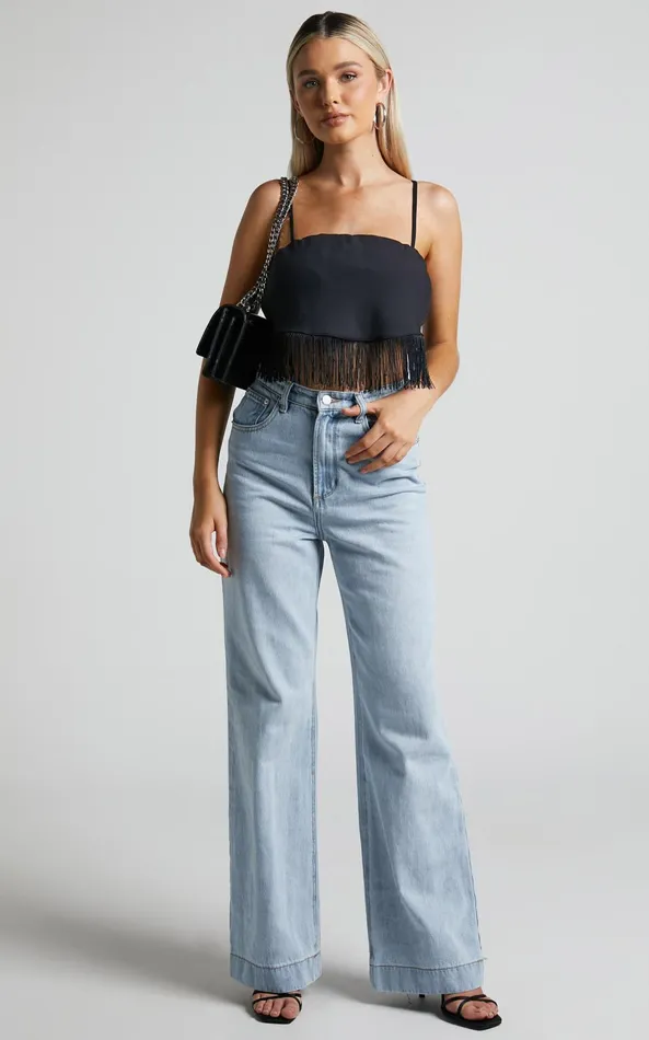 Showpo Lassey Cami 8211 Fringe Trim Bandana In Black Women Tops