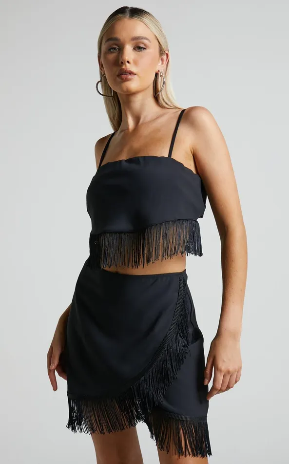 Showpo Lassey Cami 8211 Fringe Trim Bandana In Black Women Tops